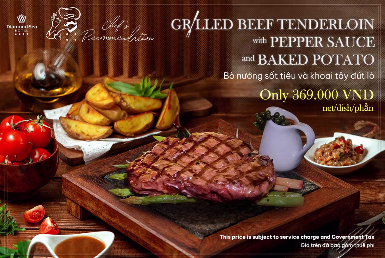 Chef’s Recommendation: Grilled Beef Tenderloin With Pepper Sauce And Baked Potato